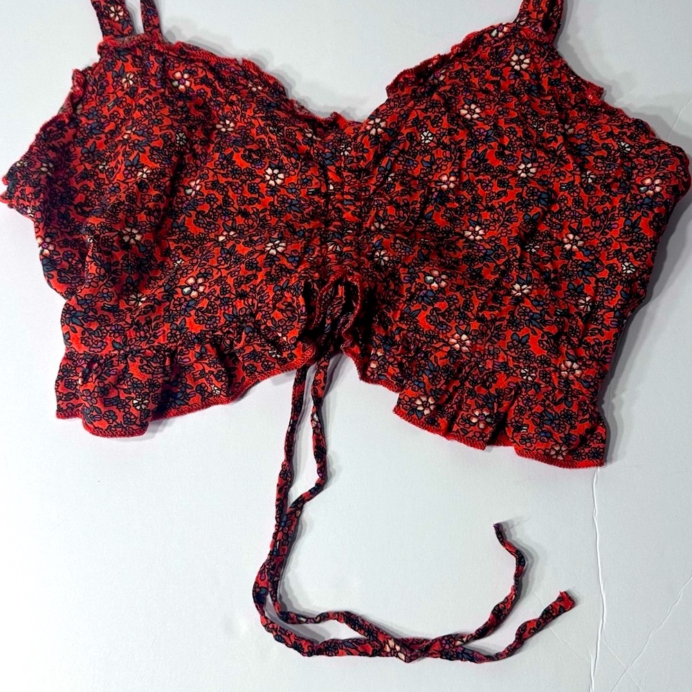 Red and Black Lace Crop Top